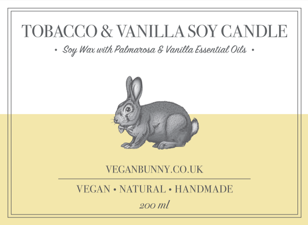Plastic free vanilla tobacco soy candle - soy vegan candle with palmarosa essential oil